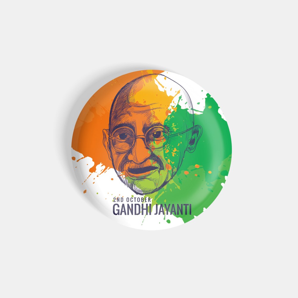 dhcrafts Round Fridge Magnet Multicolor Gandhi Jayanti 2nd October D1 Glossy Finish Design Pack of 1 (58 mm)